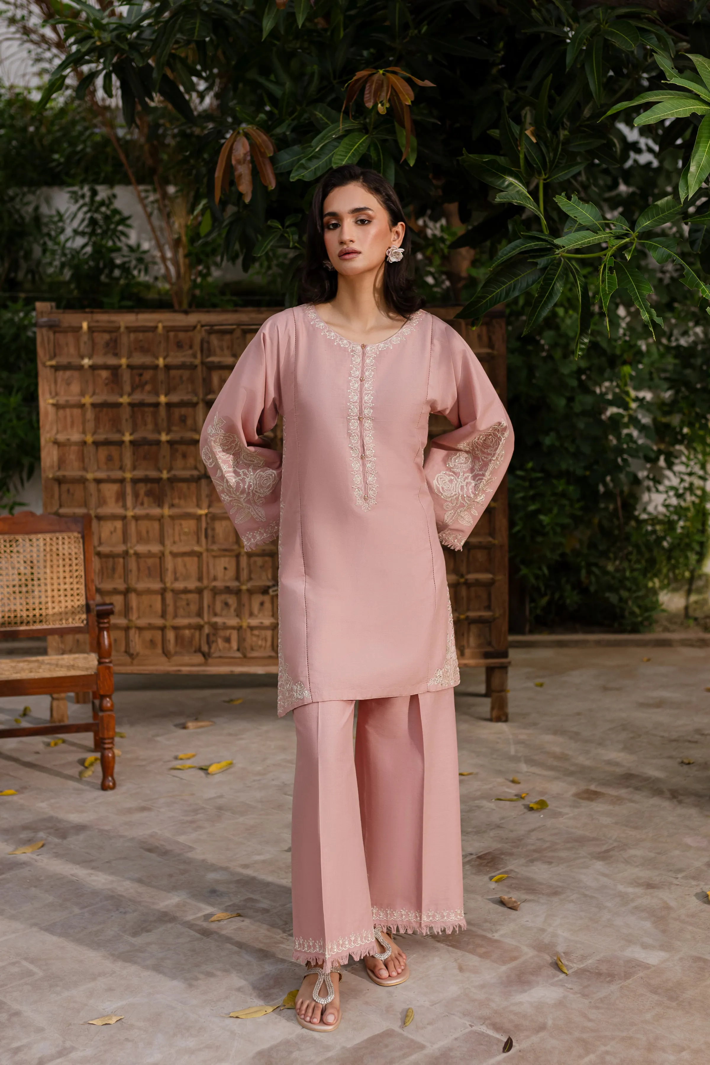 Pink Blush 2Pc - Embroidered Khaddar Dress