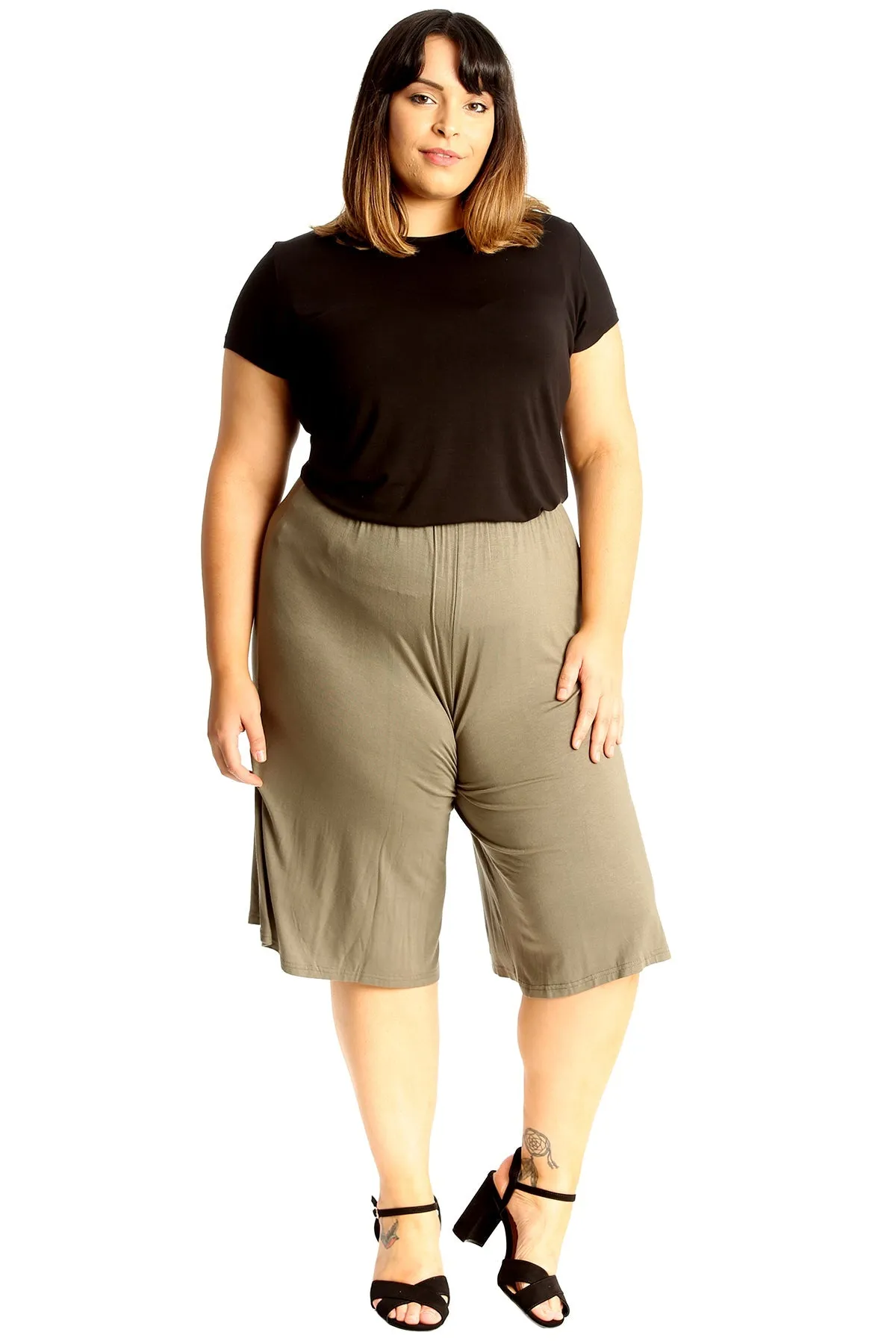 Plus Size Plain Viscose Culottes