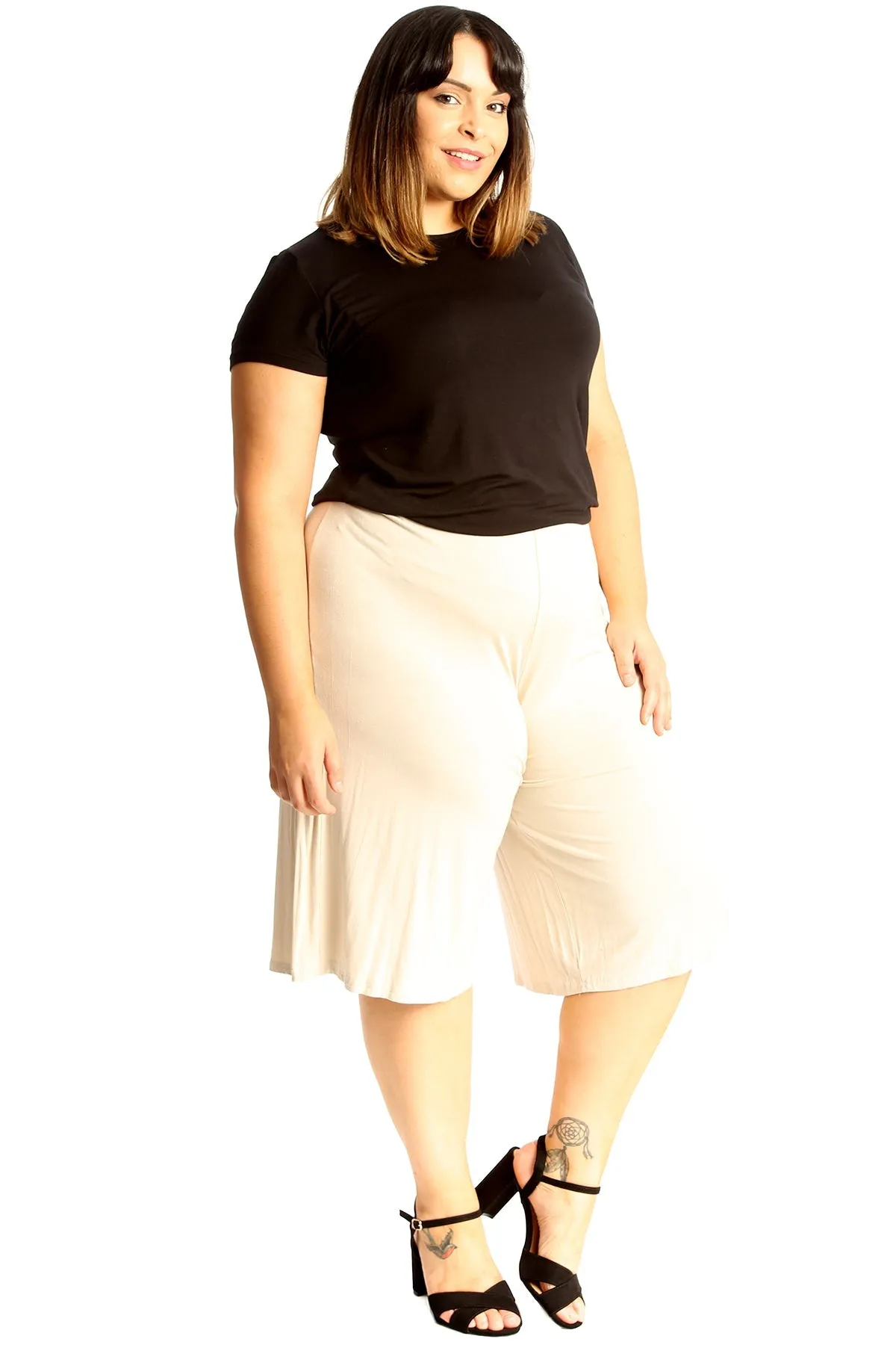Plus Size Plain Viscose Culottes