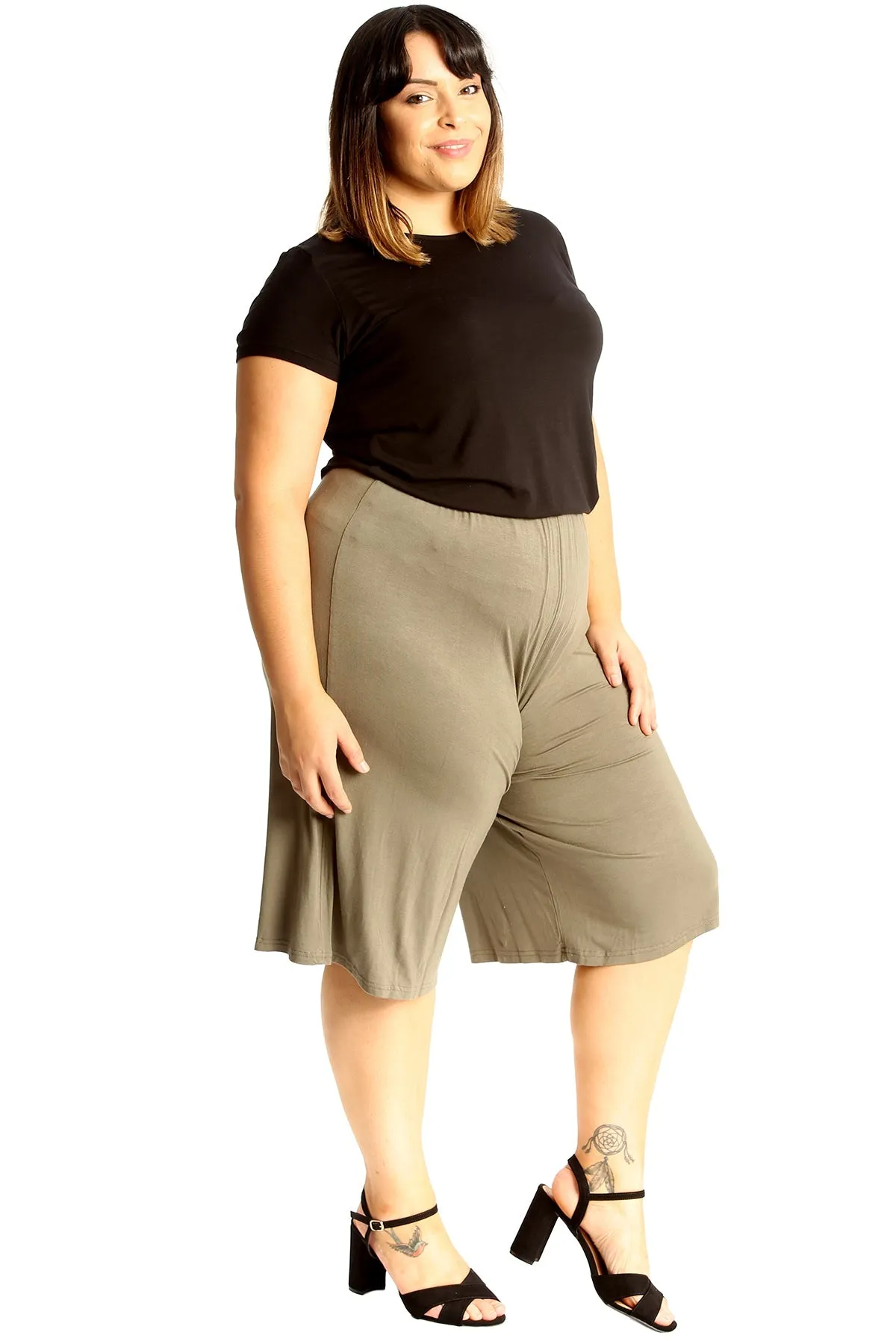 Plus Size Plain Viscose Culottes
