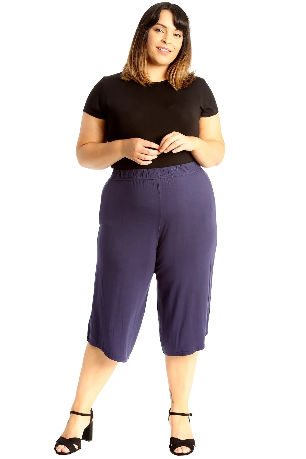 Plus Size Plain Viscose Culottes