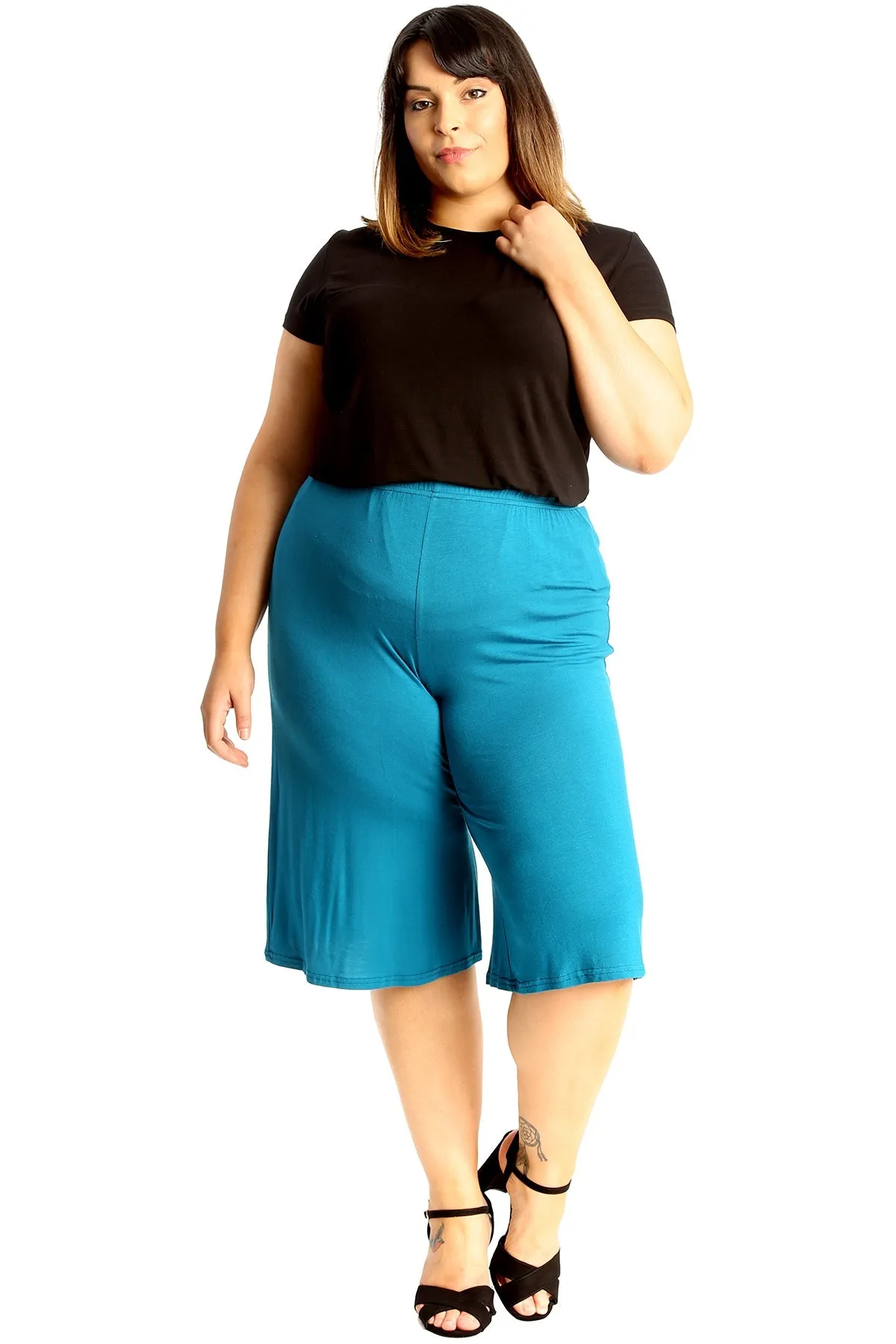 Plus Size Plain Viscose Culottes