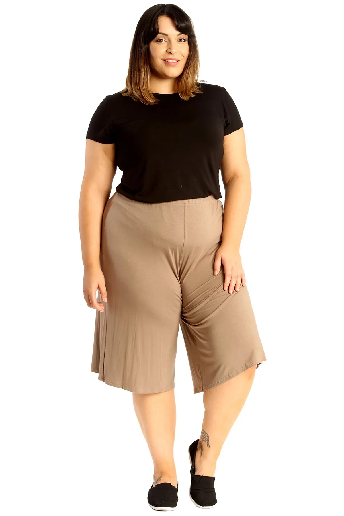 Plus Size Plain Viscose Culottes