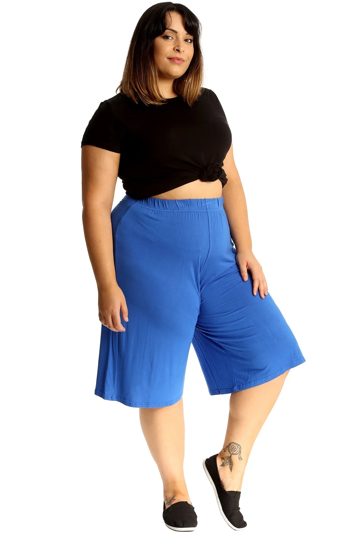 Plus Size Plain Viscose Culottes