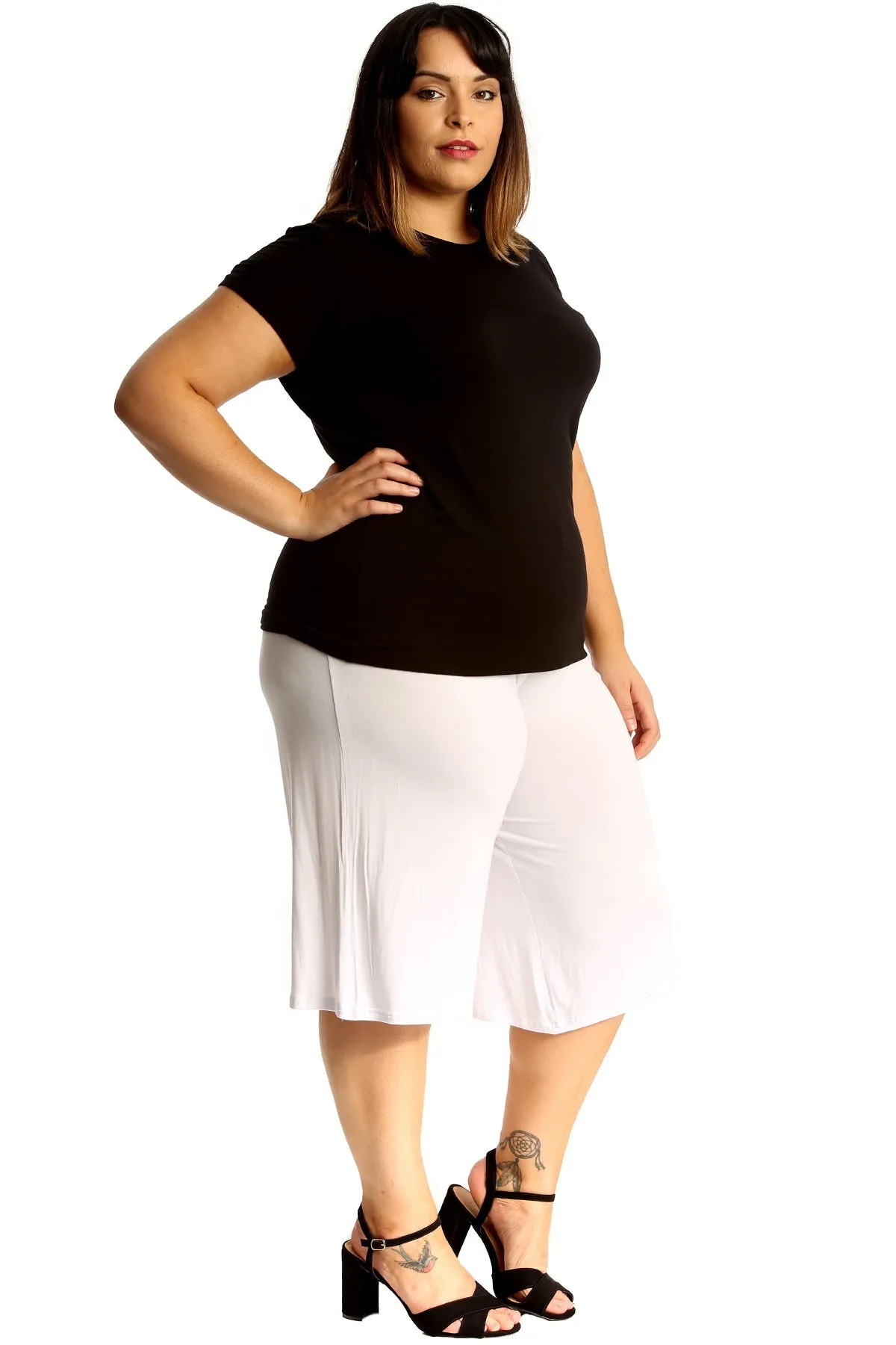 Plus Size Plain Viscose Culottes