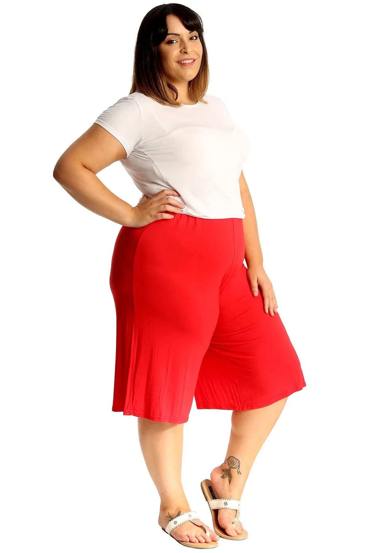 Plus Size Plain Viscose Culottes