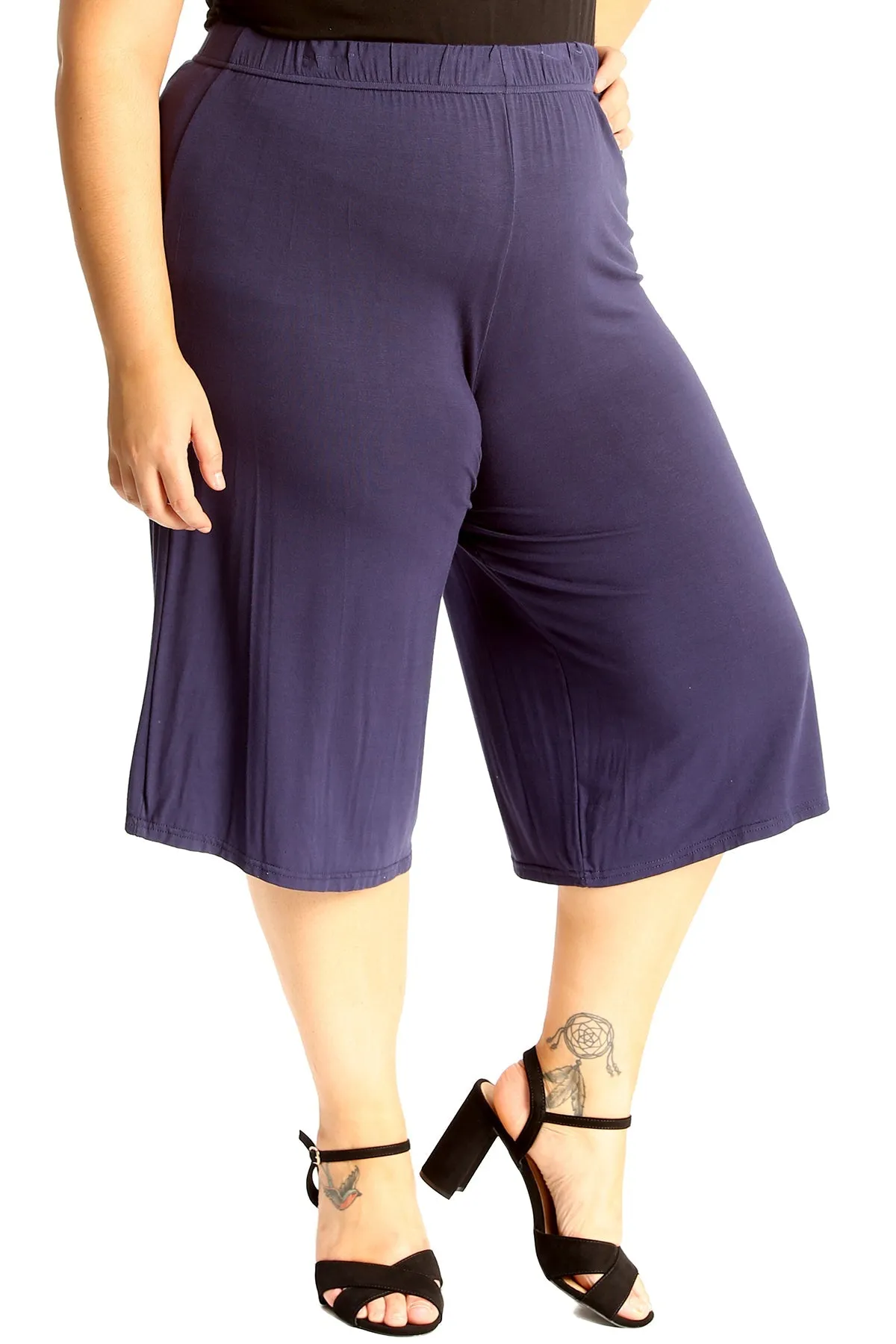 Plus Size Plain Viscose Culottes