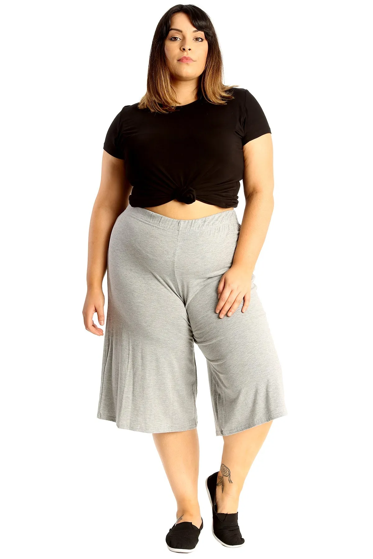 Plus Size Plain Viscose Culottes