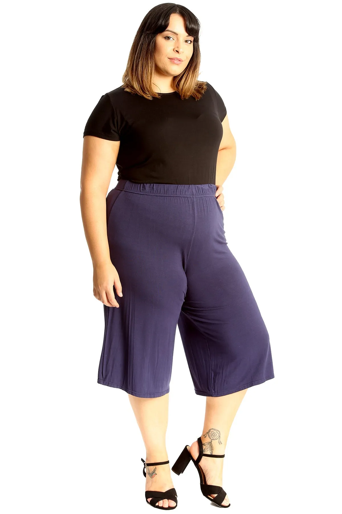 Plus Size Plain Viscose Culottes