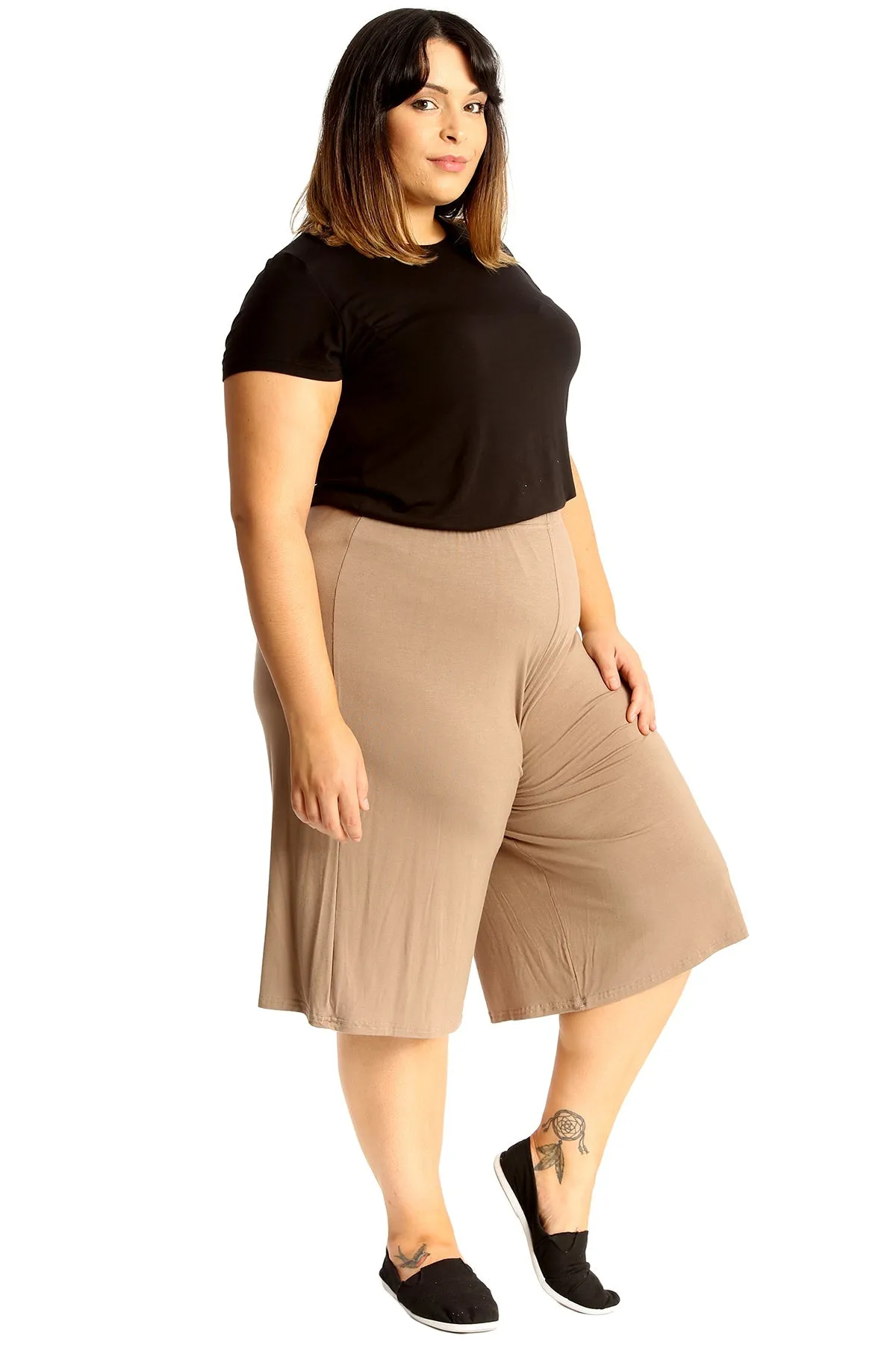 Plus Size Plain Viscose Culottes