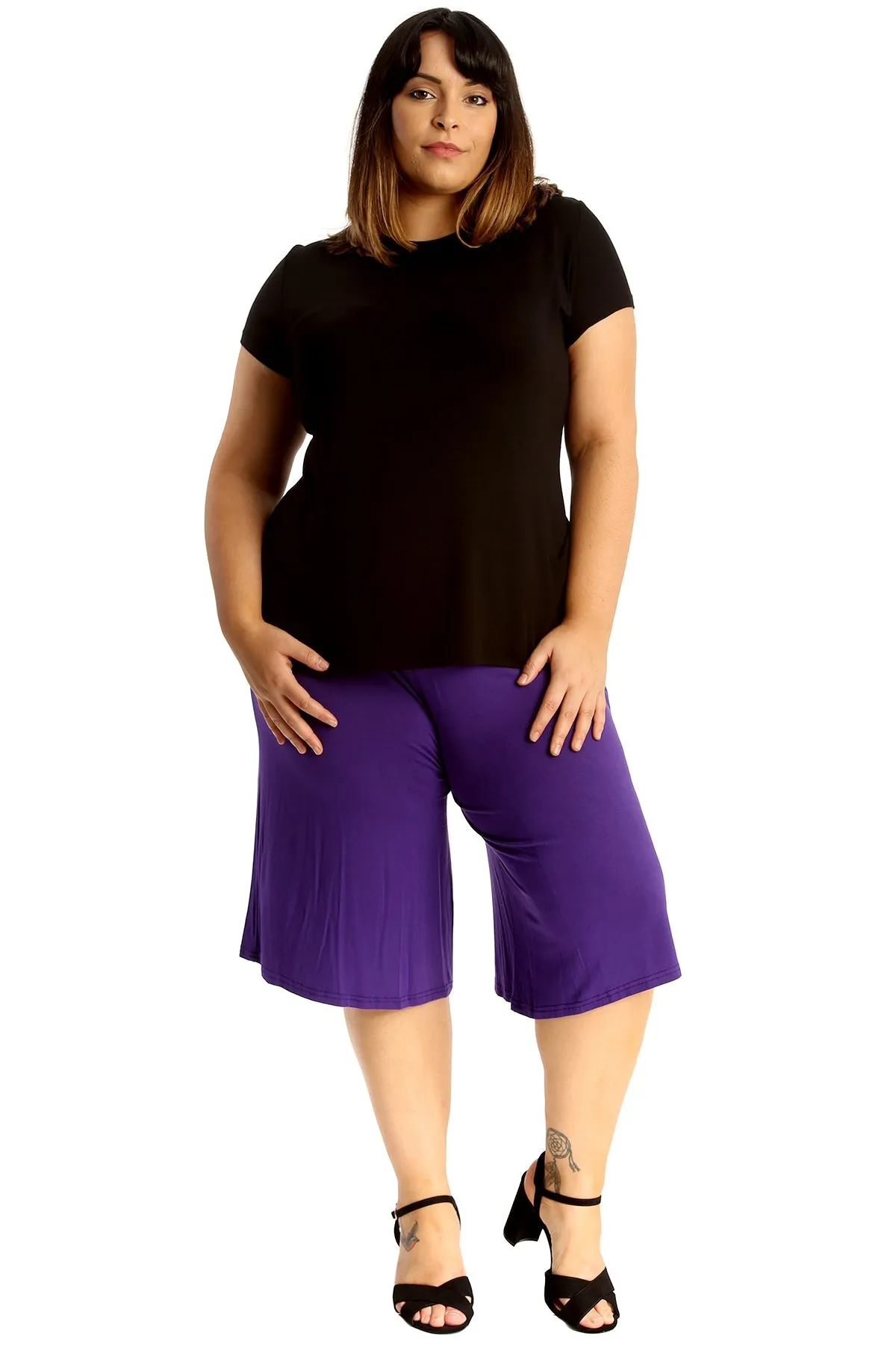 Plus Size Plain Viscose Culottes
