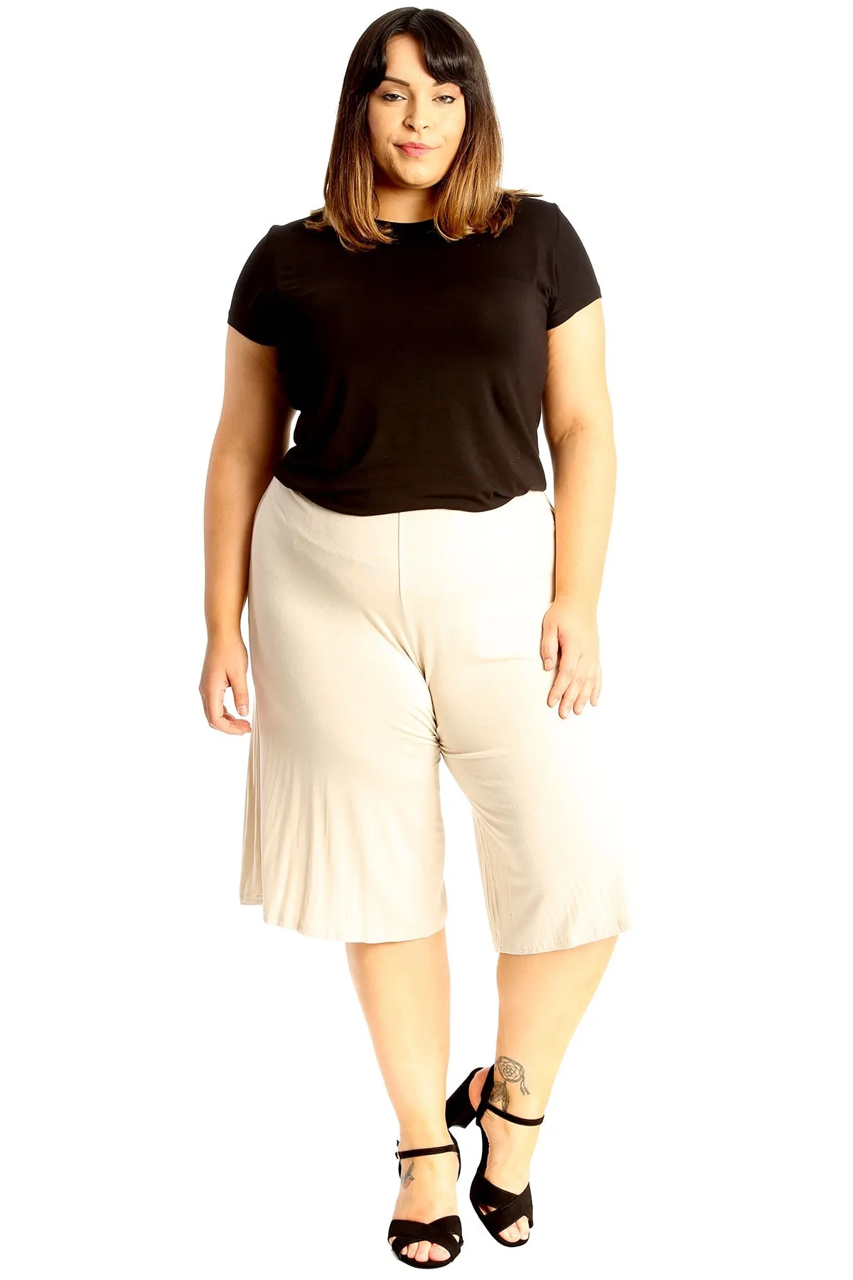 Plus Size Plain Viscose Culottes