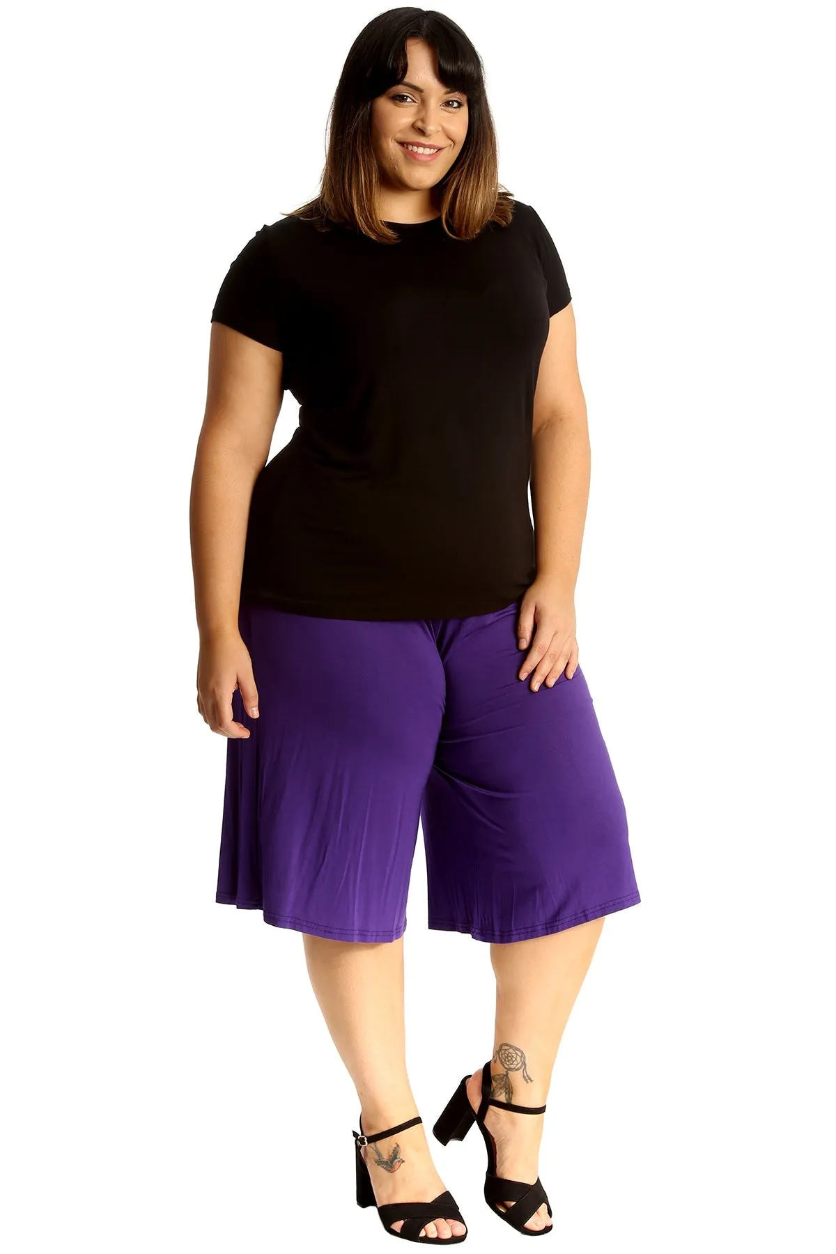 Plus Size Plain Viscose Culottes