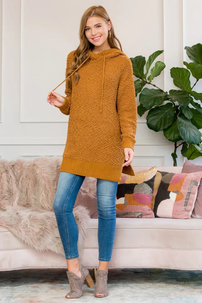 Popcorn Rib Detail Hooded Pullover