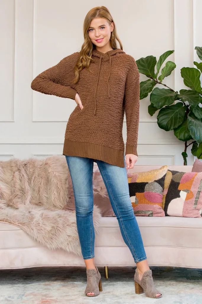 Popcorn Rib Detail Hooded Pullover