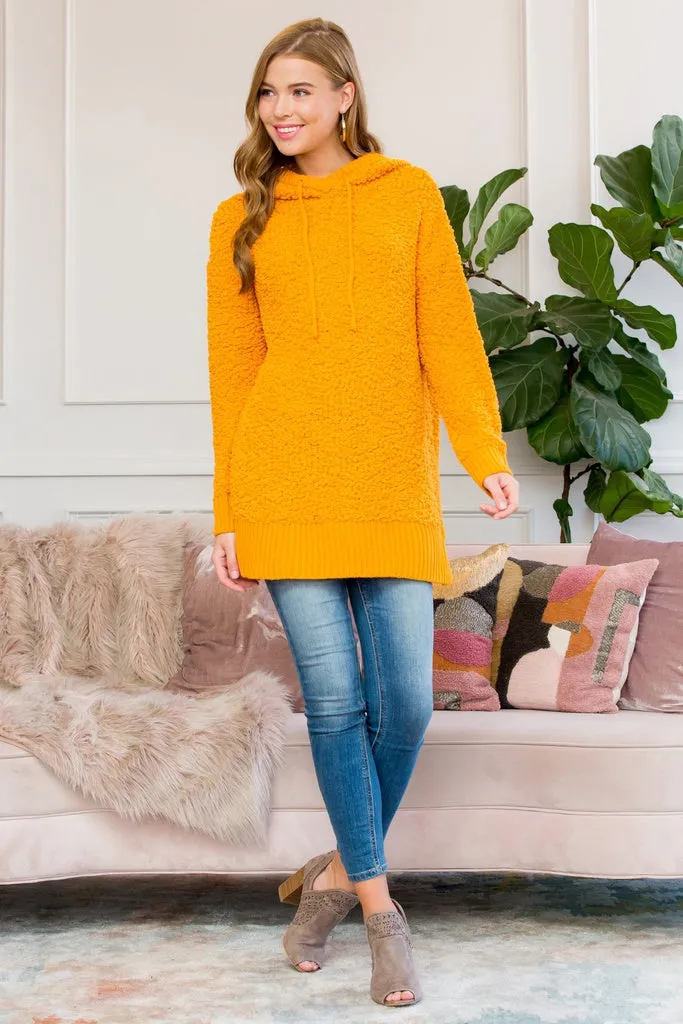 Popcorn Rib Detail Hooded Pullover