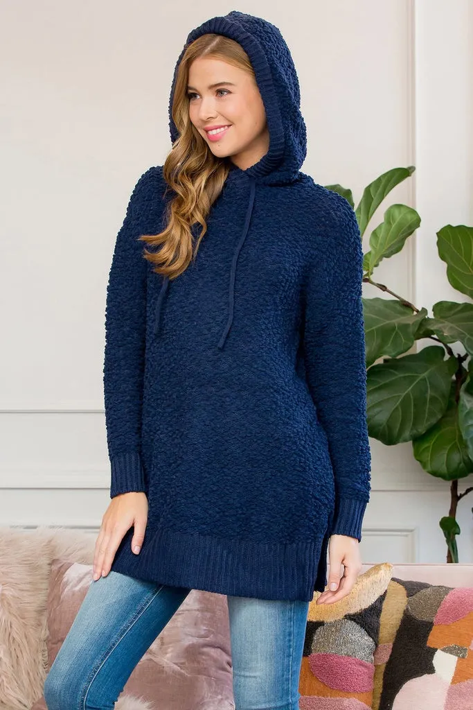 Popcorn Rib Detail Hooded Pullover