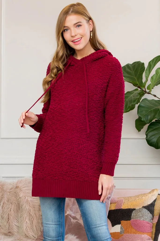 Popcorn Rib Detail Hooded Pullover