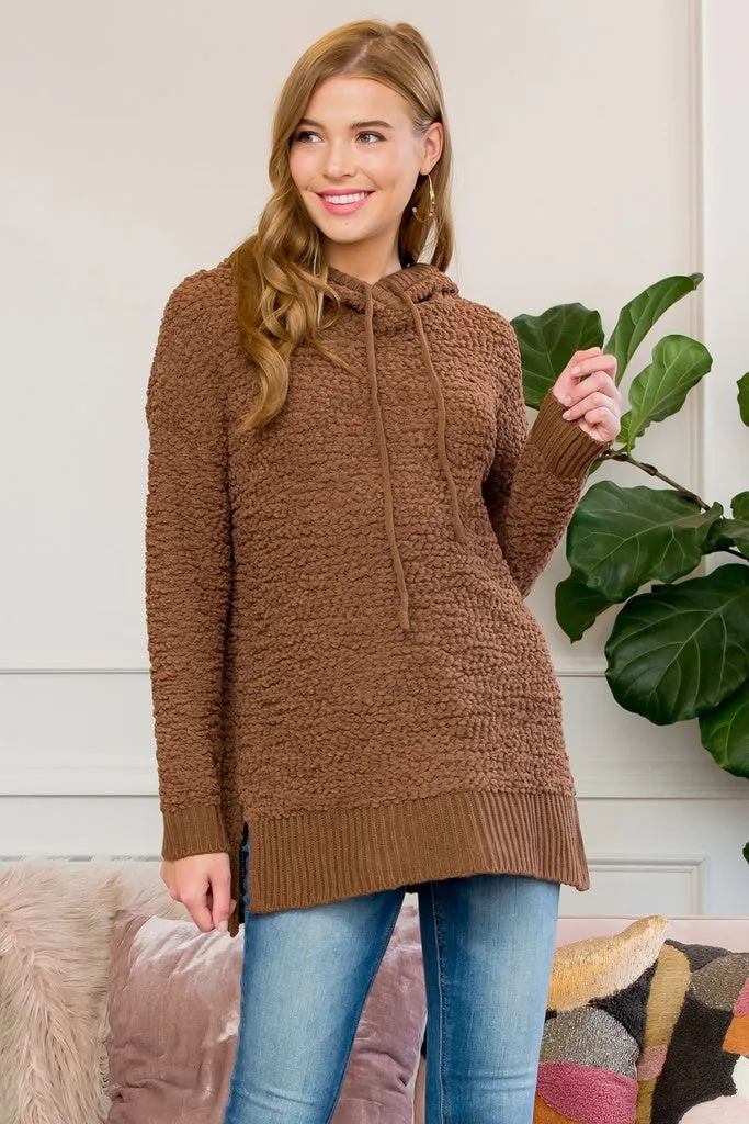 Popcorn Rib Detail Hooded Pullover