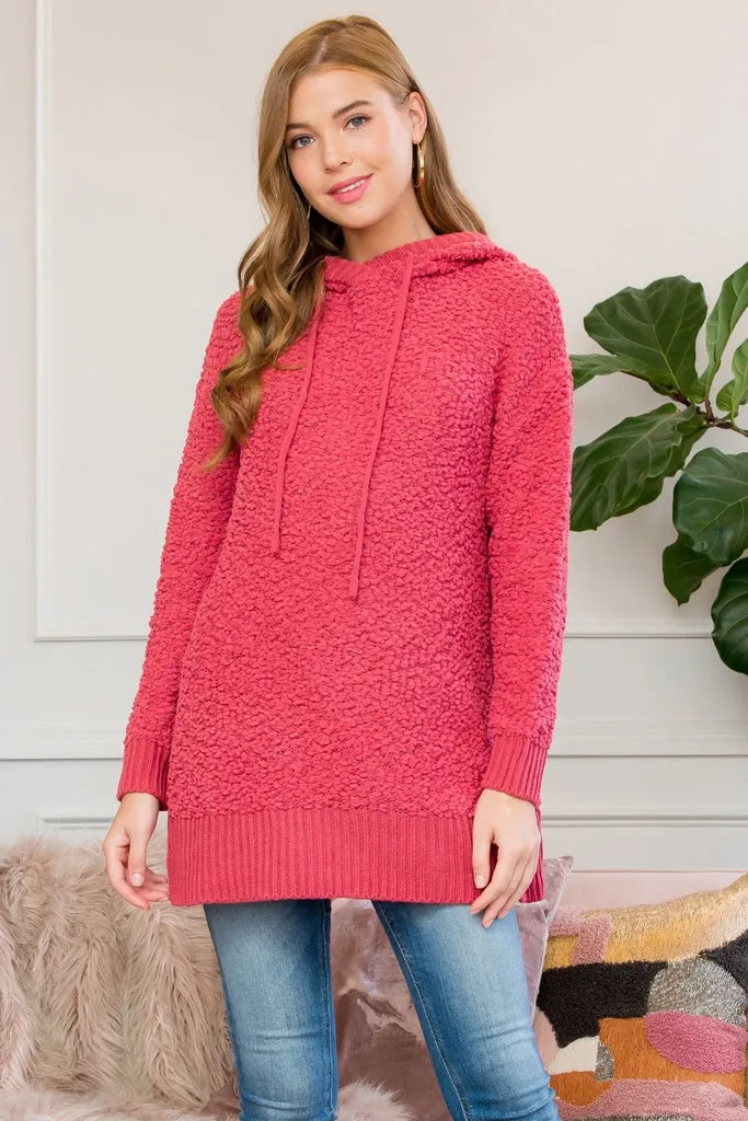 Popcorn Rib Detail Hooded Pullover