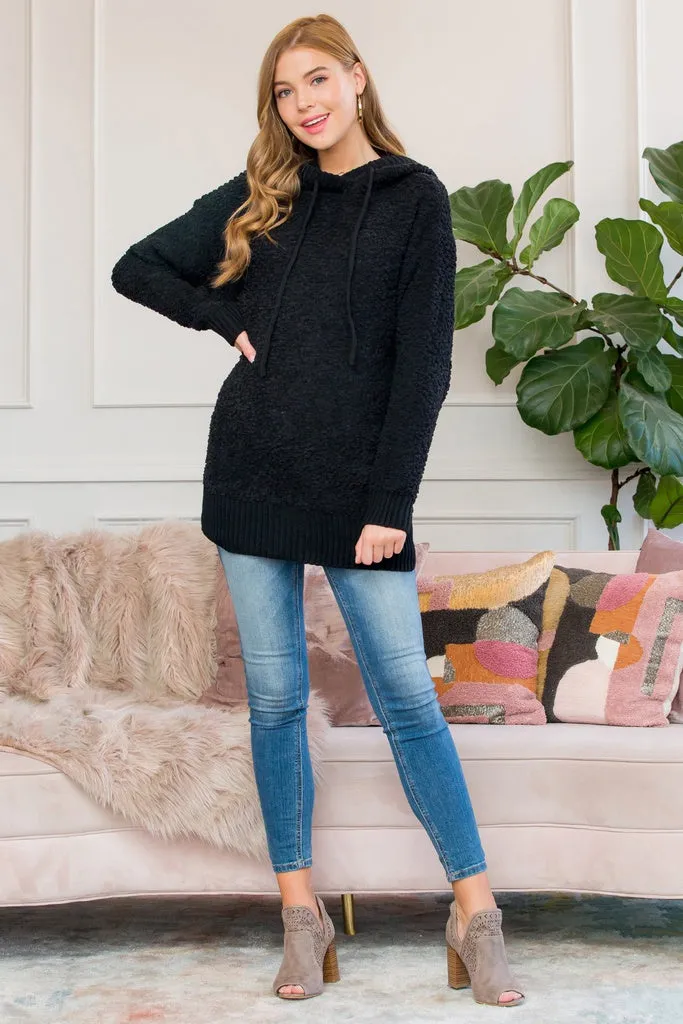 Popcorn Rib Detail Hooded Pullover