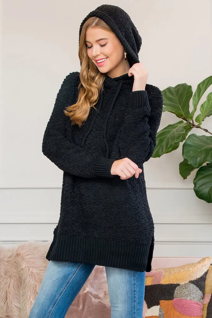 Popcorn Rib Detail Hooded Pullover