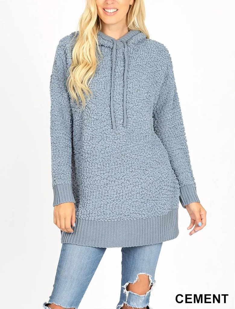 Popcorn Rib Detail Hooded Pullover