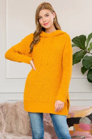 Popcorn Rib Detail Hooded Pullover