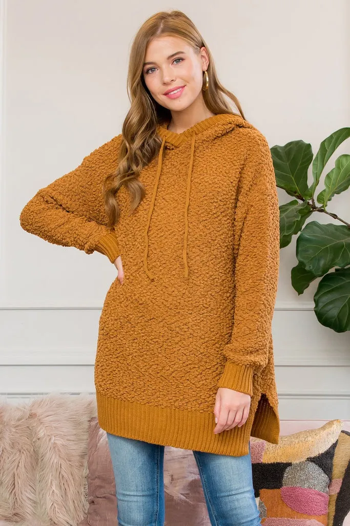 Popcorn Rib Detail Hooded Pullover