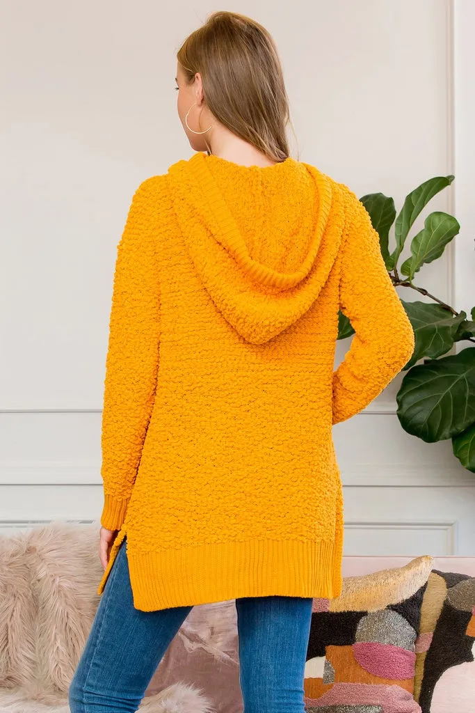 Popcorn Rib Detail Hooded Pullover