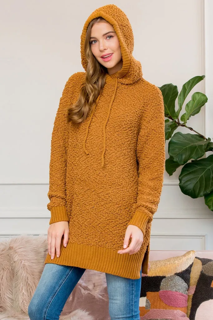 Popcorn Rib Detail Hooded Pullover