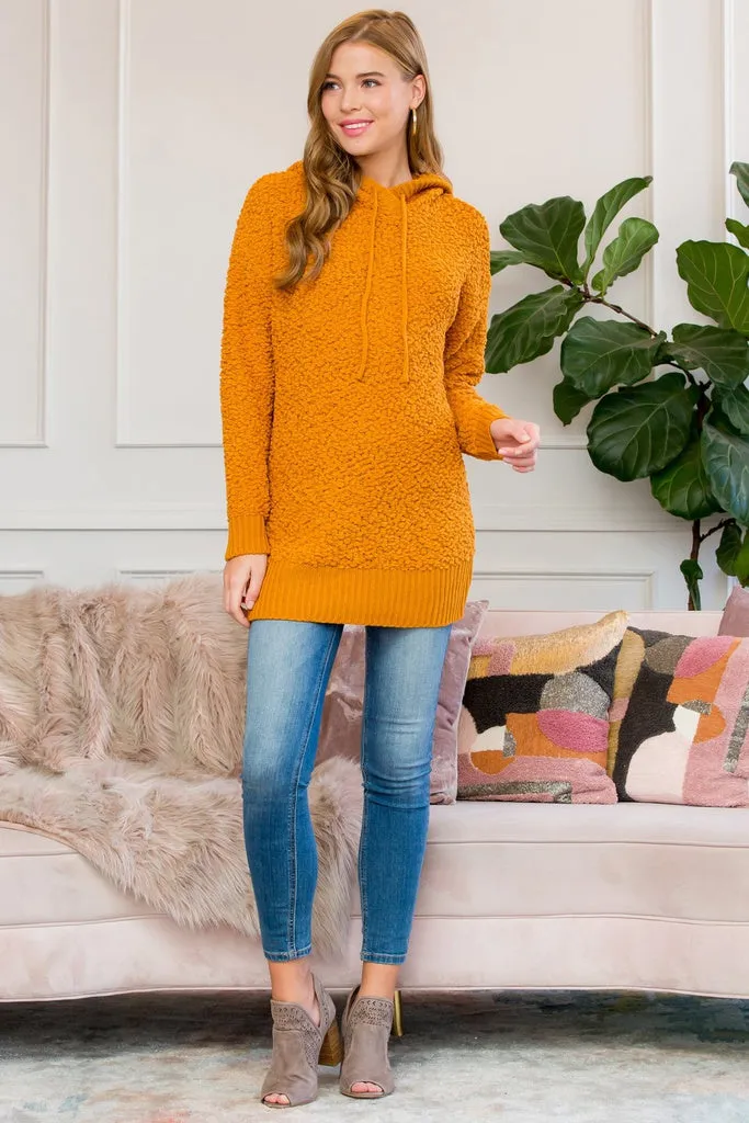 Popcorn Rib Detail Hooded Pullover
