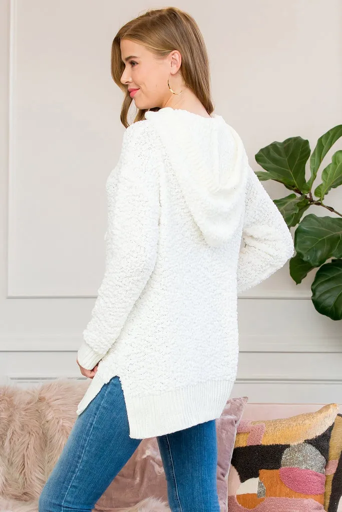 Popcorn Rib Detail Hooded Pullover