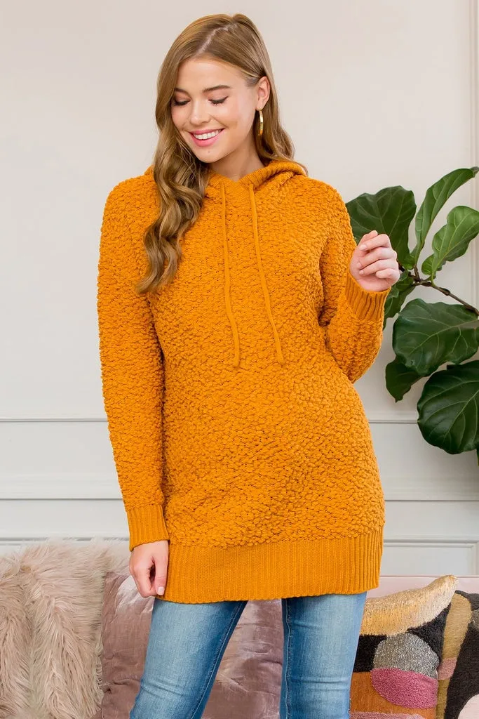 Popcorn Rib Detail Hooded Pullover