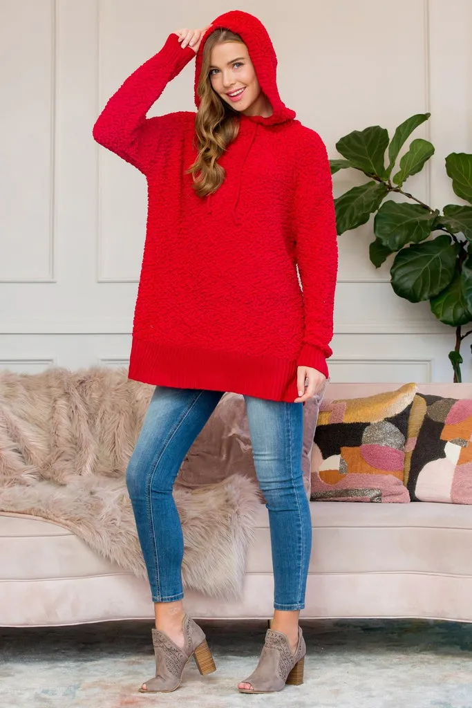 Popcorn Rib Detail Hooded Pullover