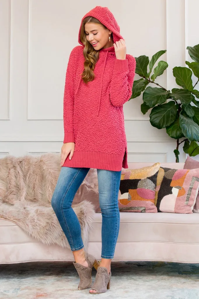 Popcorn Rib Detail Hooded Pullover