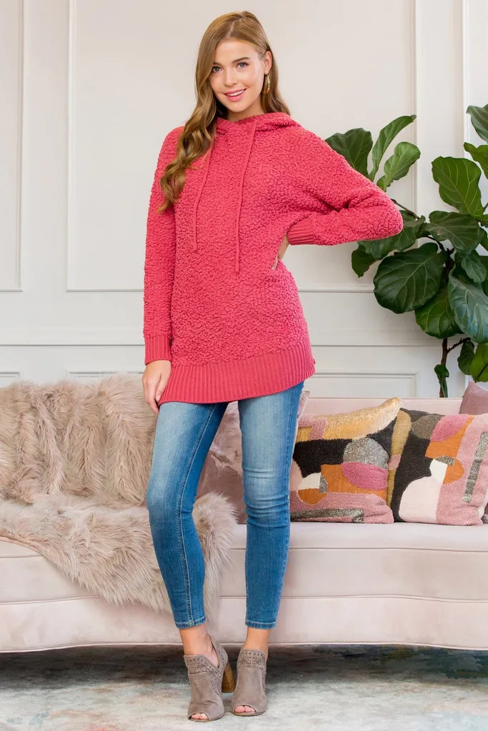 Popcorn Rib Detail Hooded Pullover