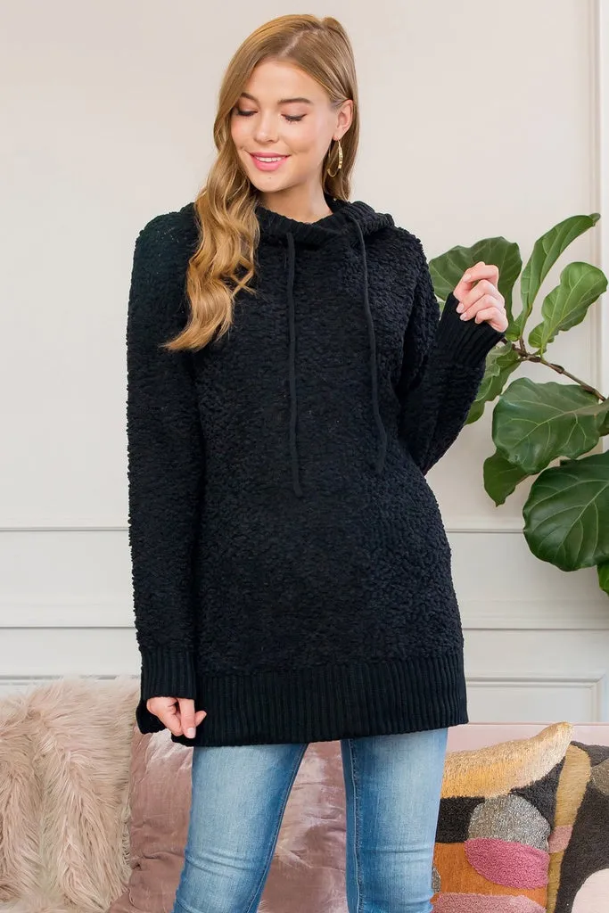 Popcorn Rib Detail Hooded Pullover