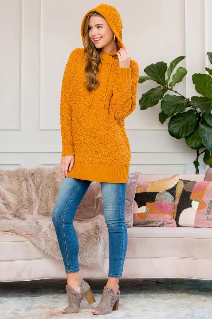 Popcorn Rib Detail Hooded Pullover