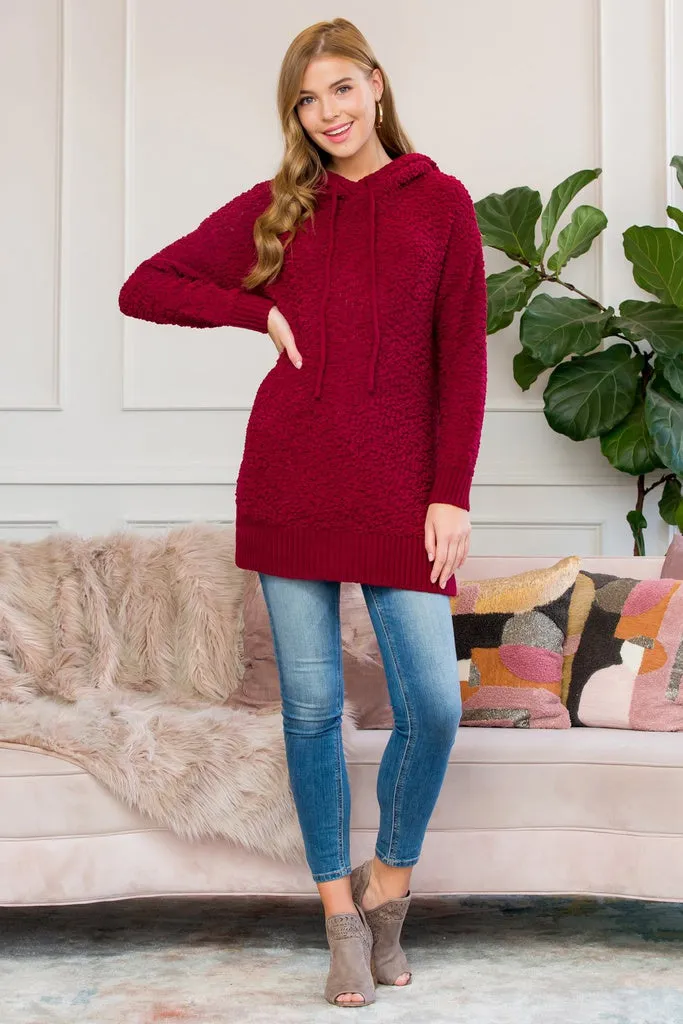 Popcorn Rib Detail Hooded Pullover