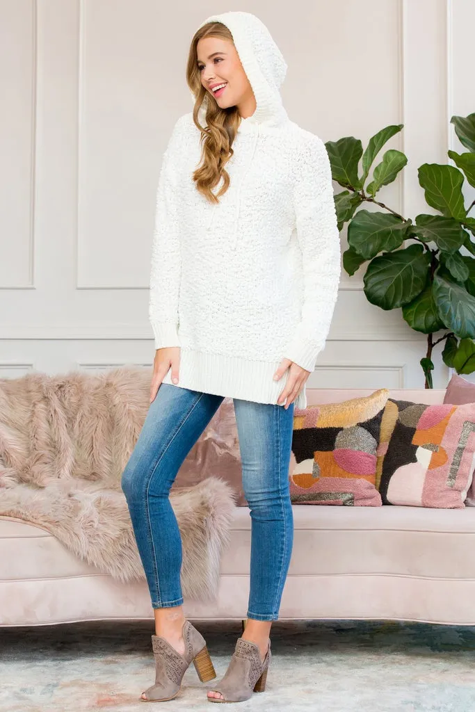 Popcorn Rib Detail Hooded Pullover