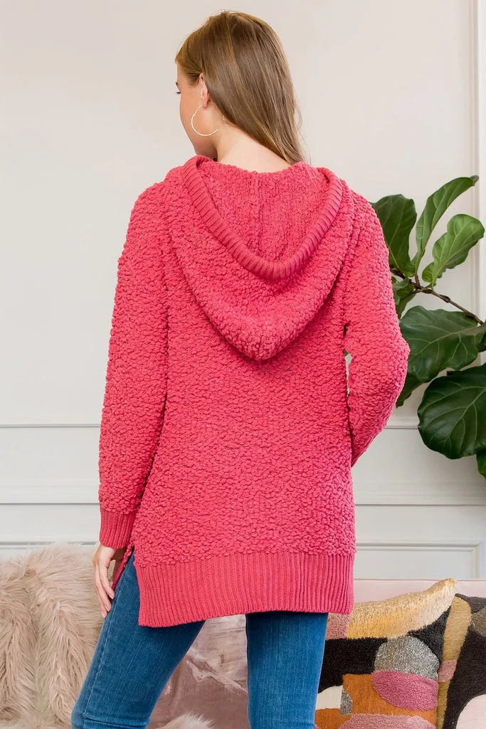 Popcorn Rib Detail Hooded Pullover