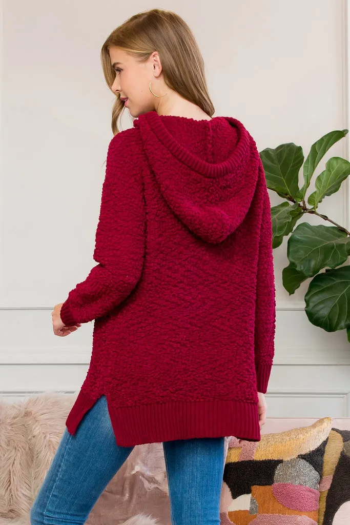 Popcorn Rib Detail Hooded Pullover