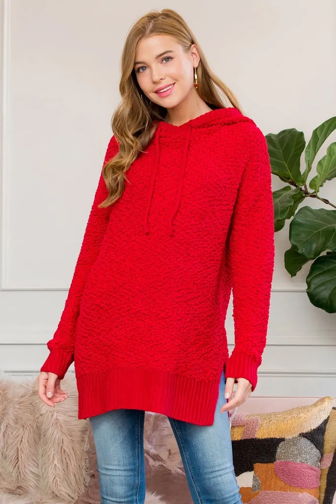Popcorn Rib Detail Hooded Pullover