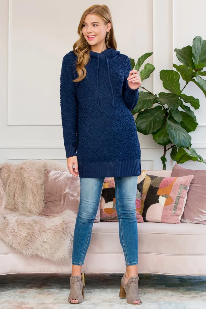 Popcorn Rib Detail Hooded Pullover