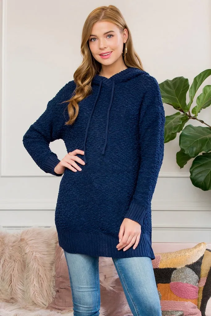 Popcorn Rib Detail Hooded Pullover