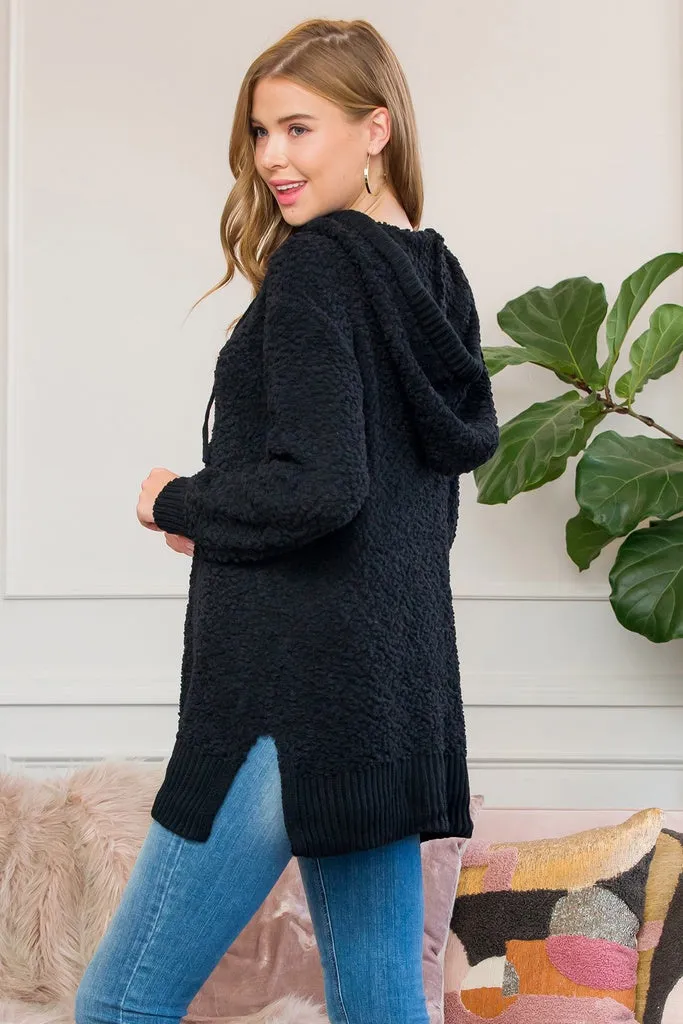 Popcorn Rib Detail Hooded Pullover