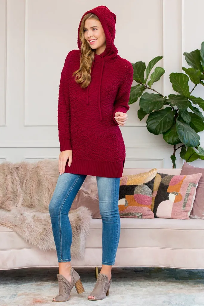 Popcorn Rib Detail Hooded Pullover