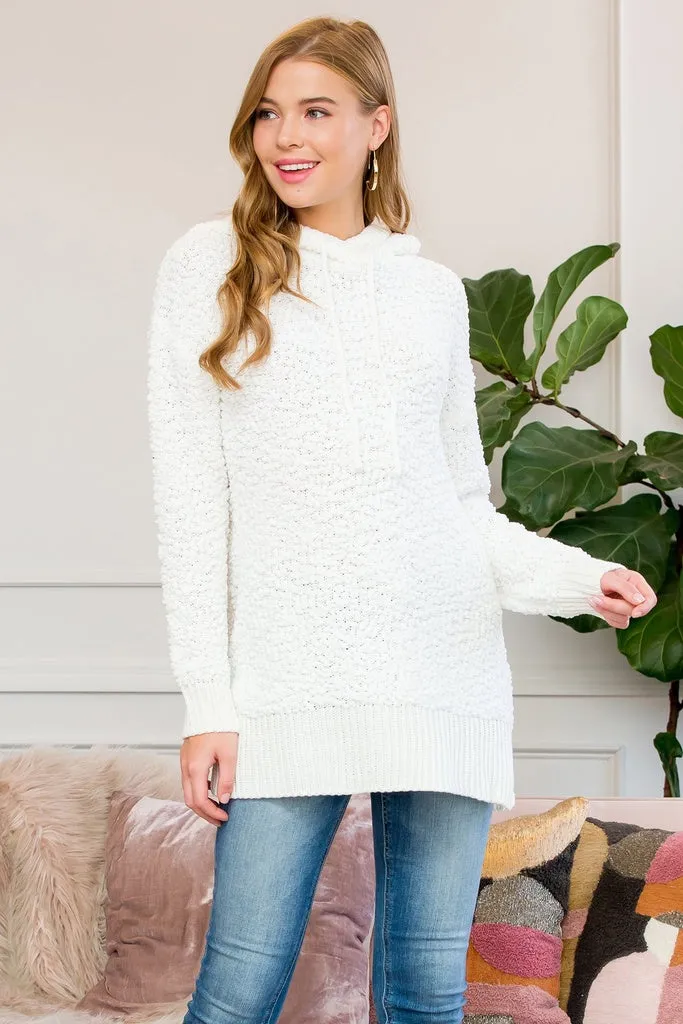 Popcorn Rib Detail Hooded Pullover