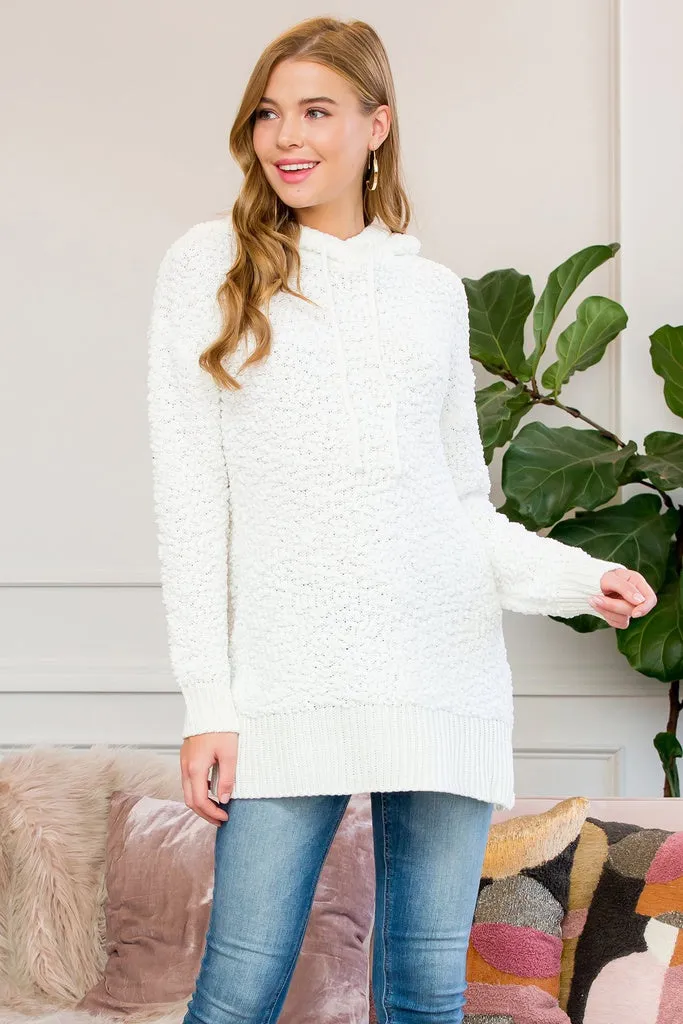 Popcorn Rib Detail Hooded Pullover